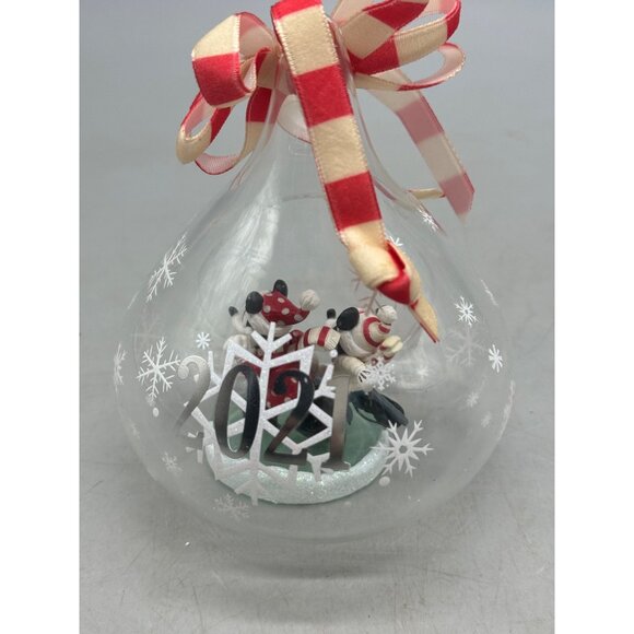 Disney Mickey & Minnie Mouse 2021 Glass Christmas Ornament With Red Bow READ - Picture 5 of 8